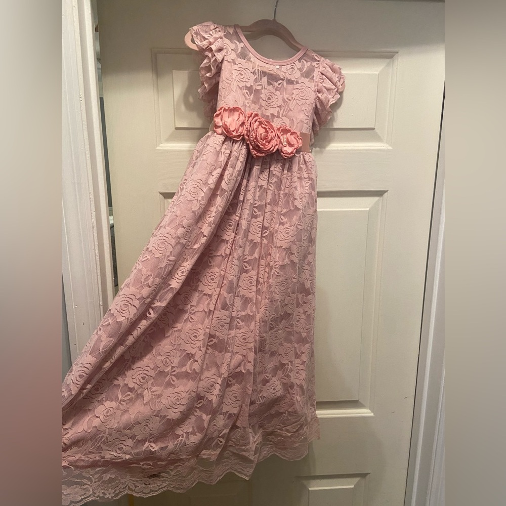 Girls 5 Flower Girl Dress purple ish Formal Boutique Dress New Formal Long Bow